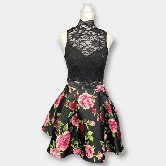 B. Darlin 2 piece Rose Lace Black Pink Size 3 - 4 - Picture 7 of 10